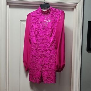 bebe Pink Lace Long Sleeve Romper